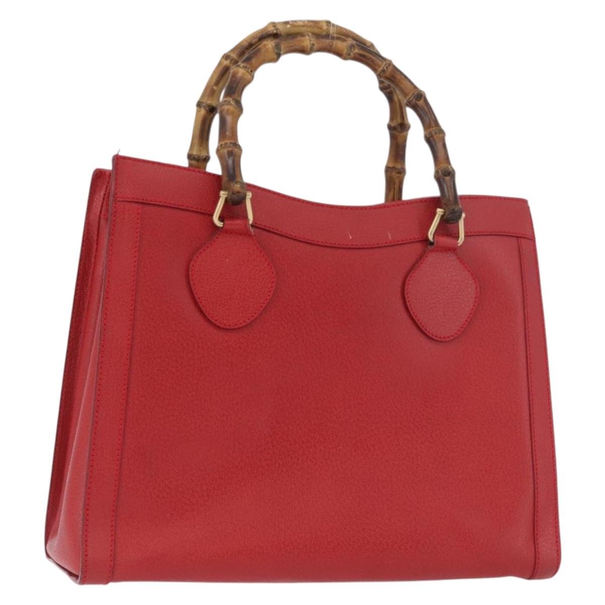 GUCCI Bamboo Hand Bag Leather Red Gold 002 1186 0260 Auth ep13591