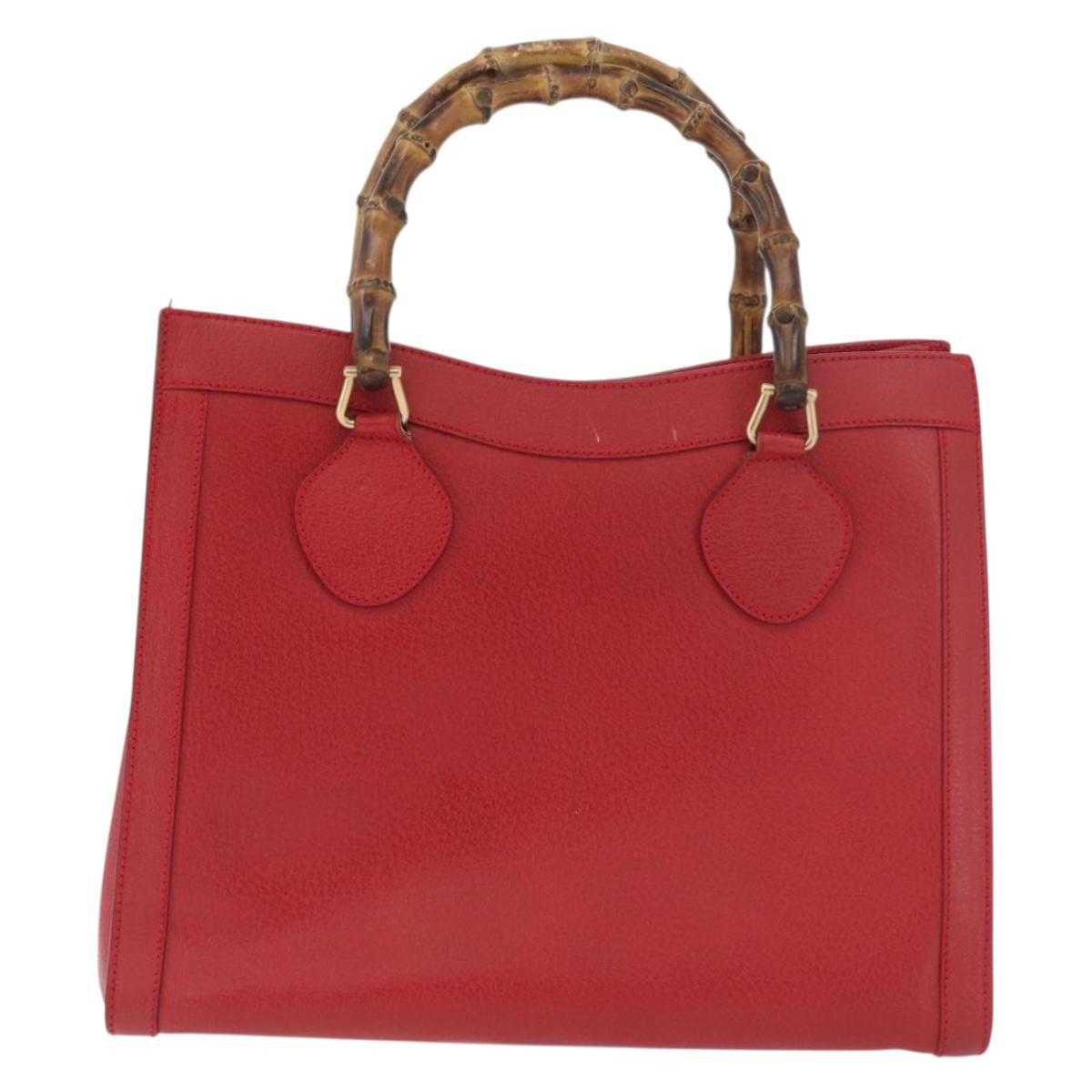 GUCCI Bamboo Hand Bag Leather Red Gold 002 1186 0260 Auth ep13591