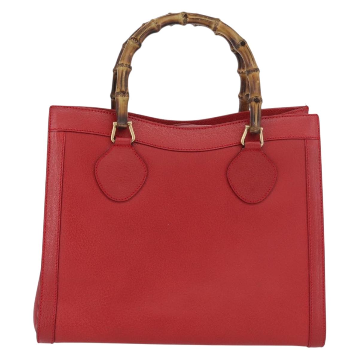 GUCCI Bamboo Hand Bag Leather Red Gold 002 1186 0260 Auth ep13591