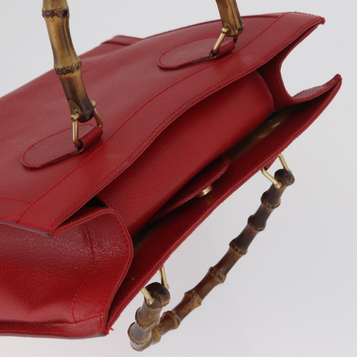 GUCCI Bamboo Hand Bag Leather Red Gold 002 1186 0260 Auth ep13591