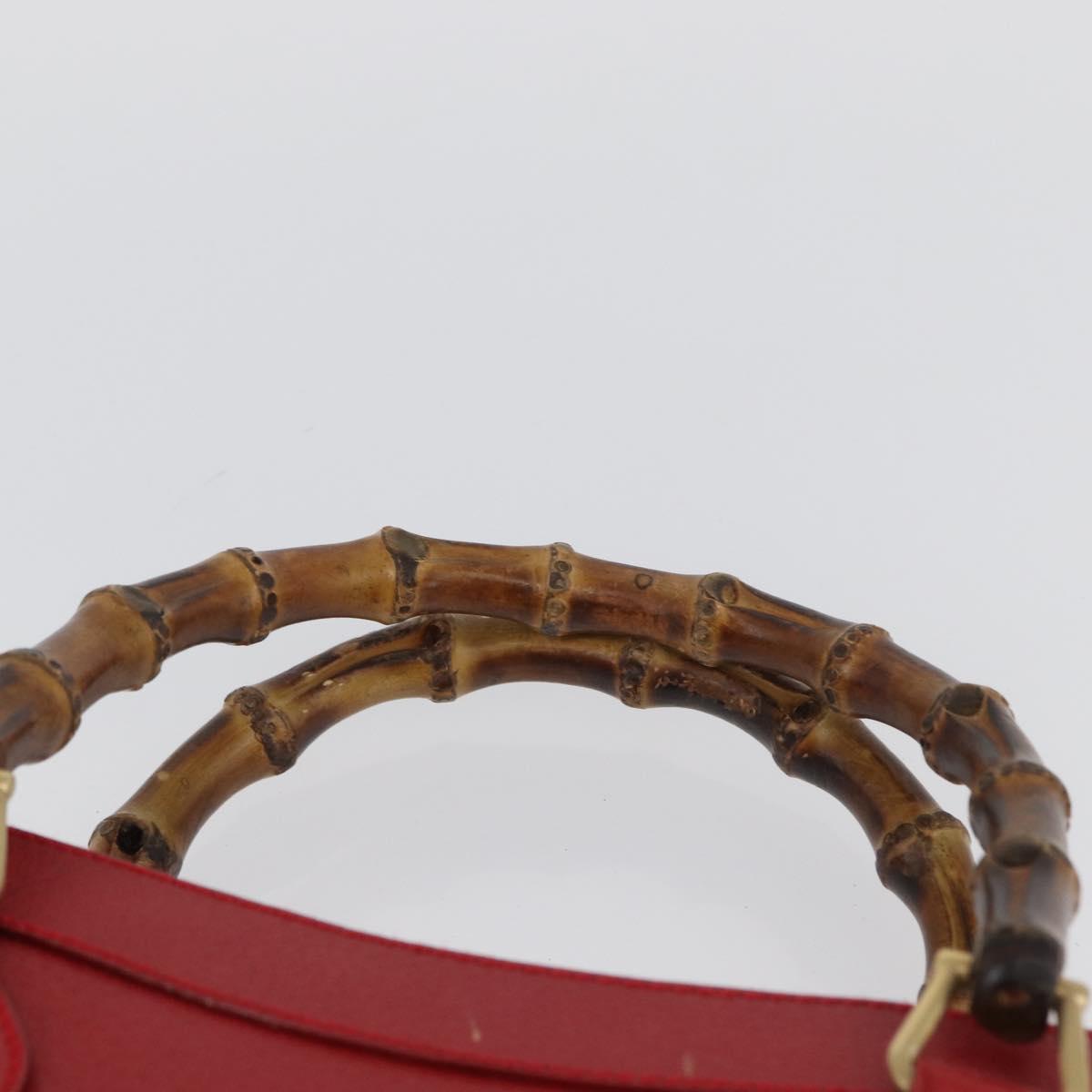 GUCCI Bamboo Hand Bag Leather Red Gold 002 1186 0260 Auth ep13591