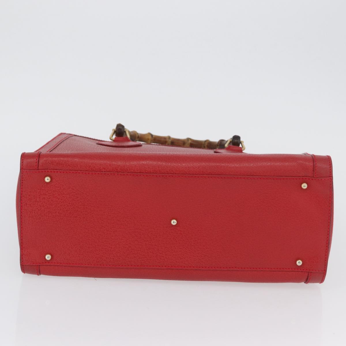 GUCCI Bamboo Hand Bag Leather Red Gold 002 1186 0260 Auth ep13591