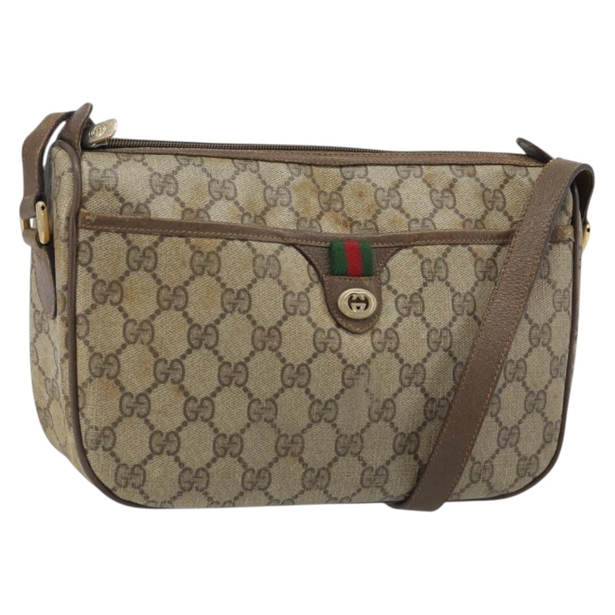 GUCCI GG Supreme Web Sherry Line Bag PVC Beige Gold 89 02 077 Auth ep13593
