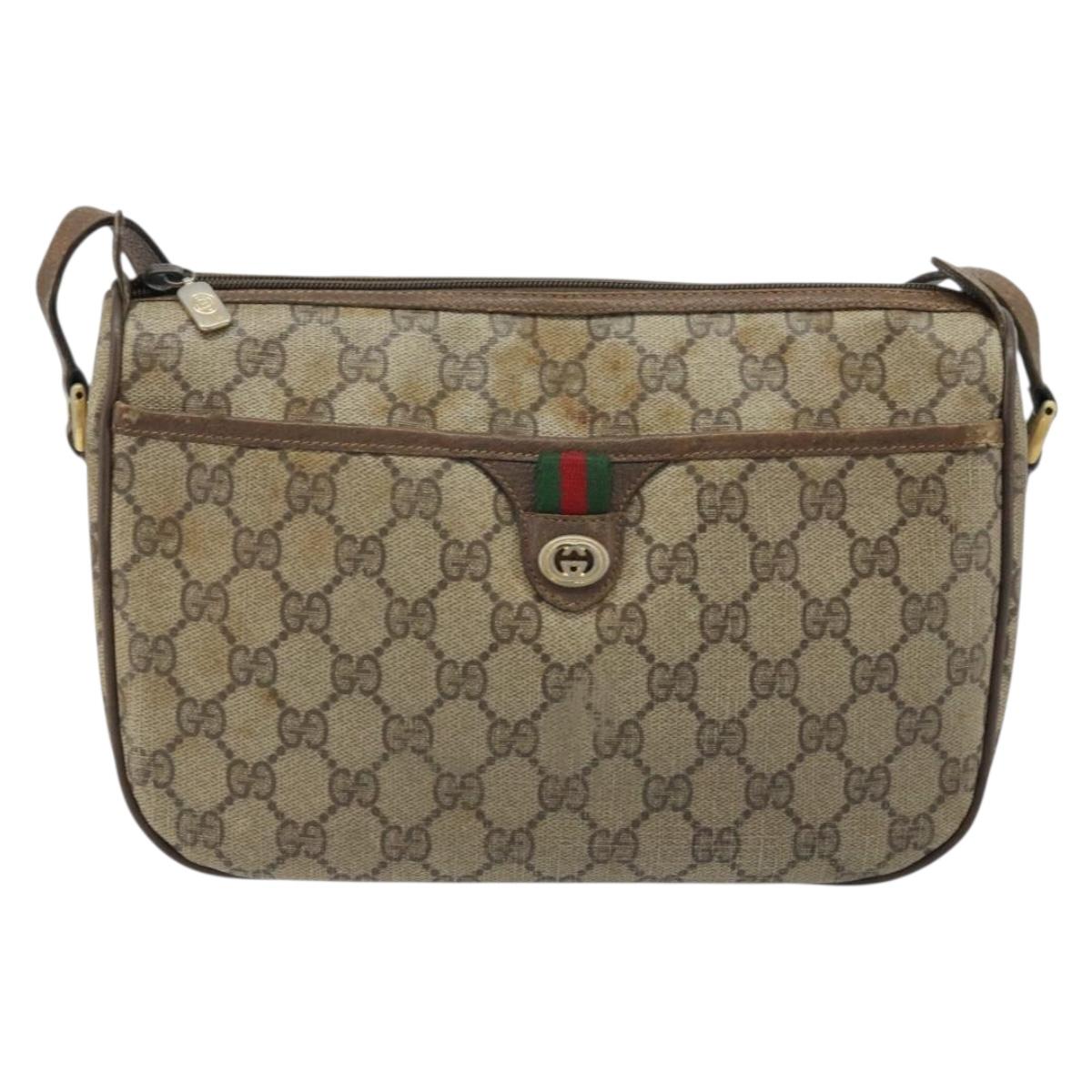GUCCI GG Supreme Web Sherry Line Bag PVC Beige Gold 89 02 077 Auth ep13593