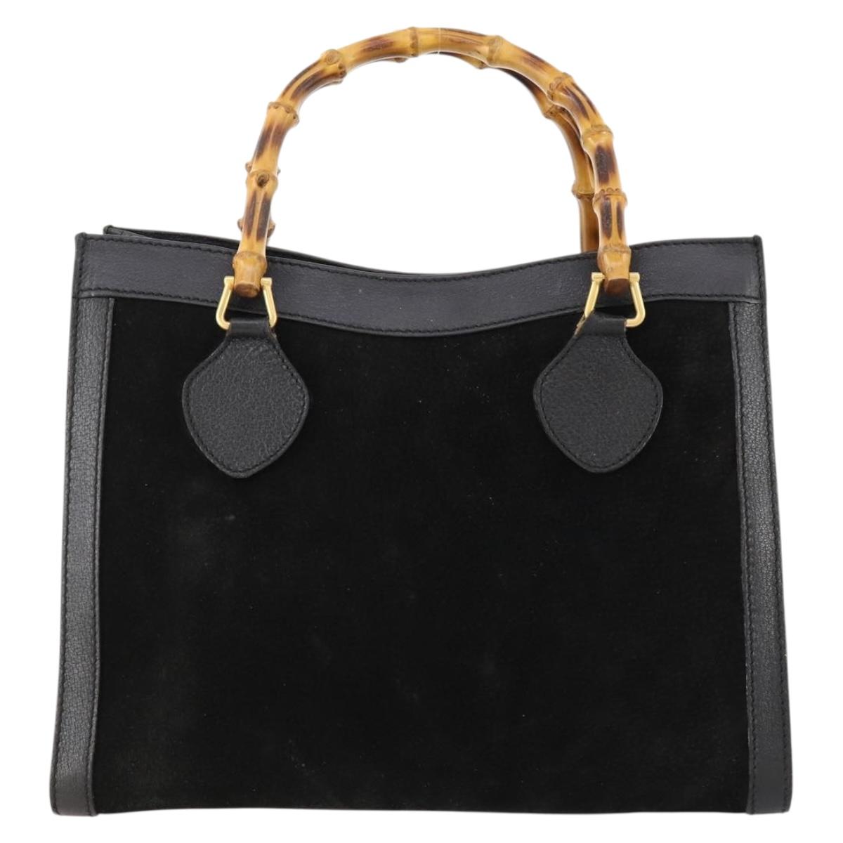 GUCCI Bamboo Hand Bag Suede Black Gold 002 123 0260 Auth ep13604
