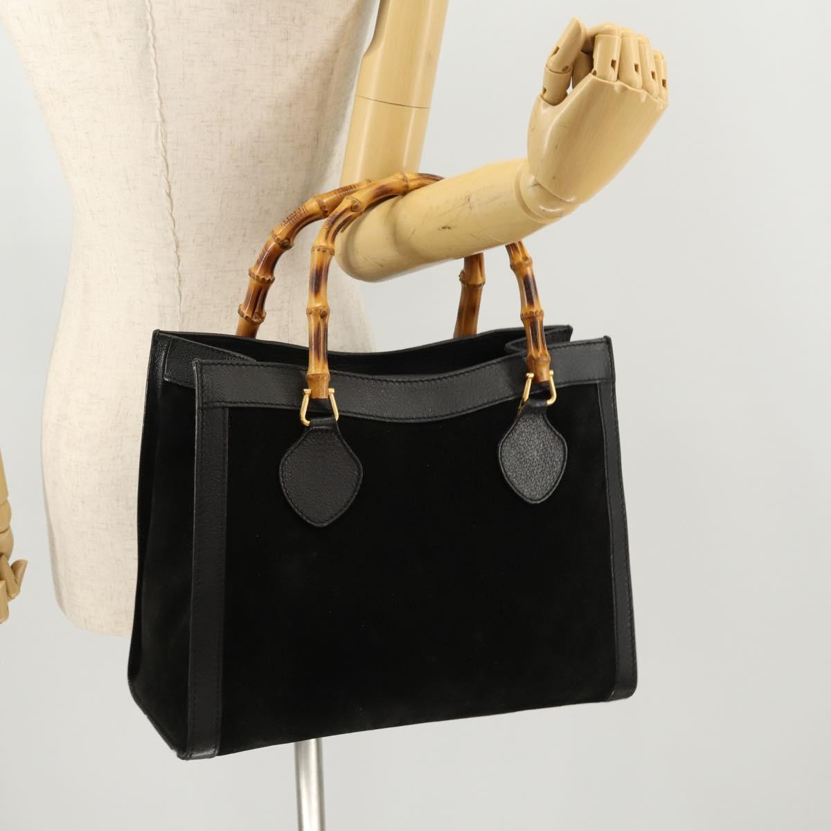 GUCCI Bamboo Hand Bag Suede Black Gold 002 123 0260 Auth ep13604