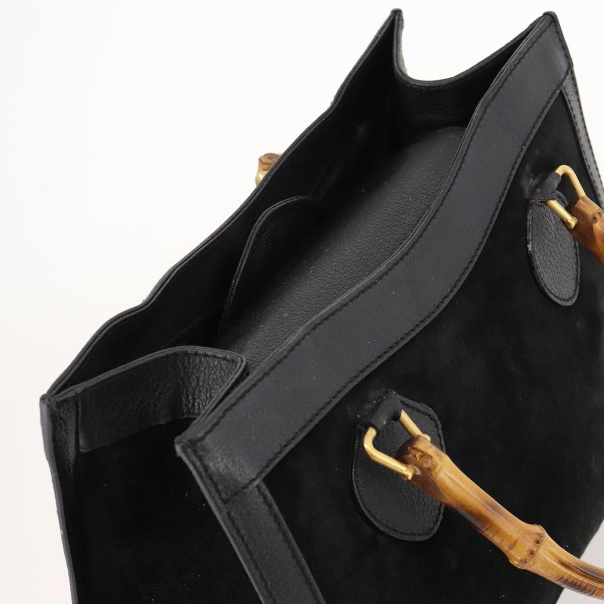 GUCCI Bamboo Hand Bag Suede Black Gold 002 123 0260 Auth ep13604