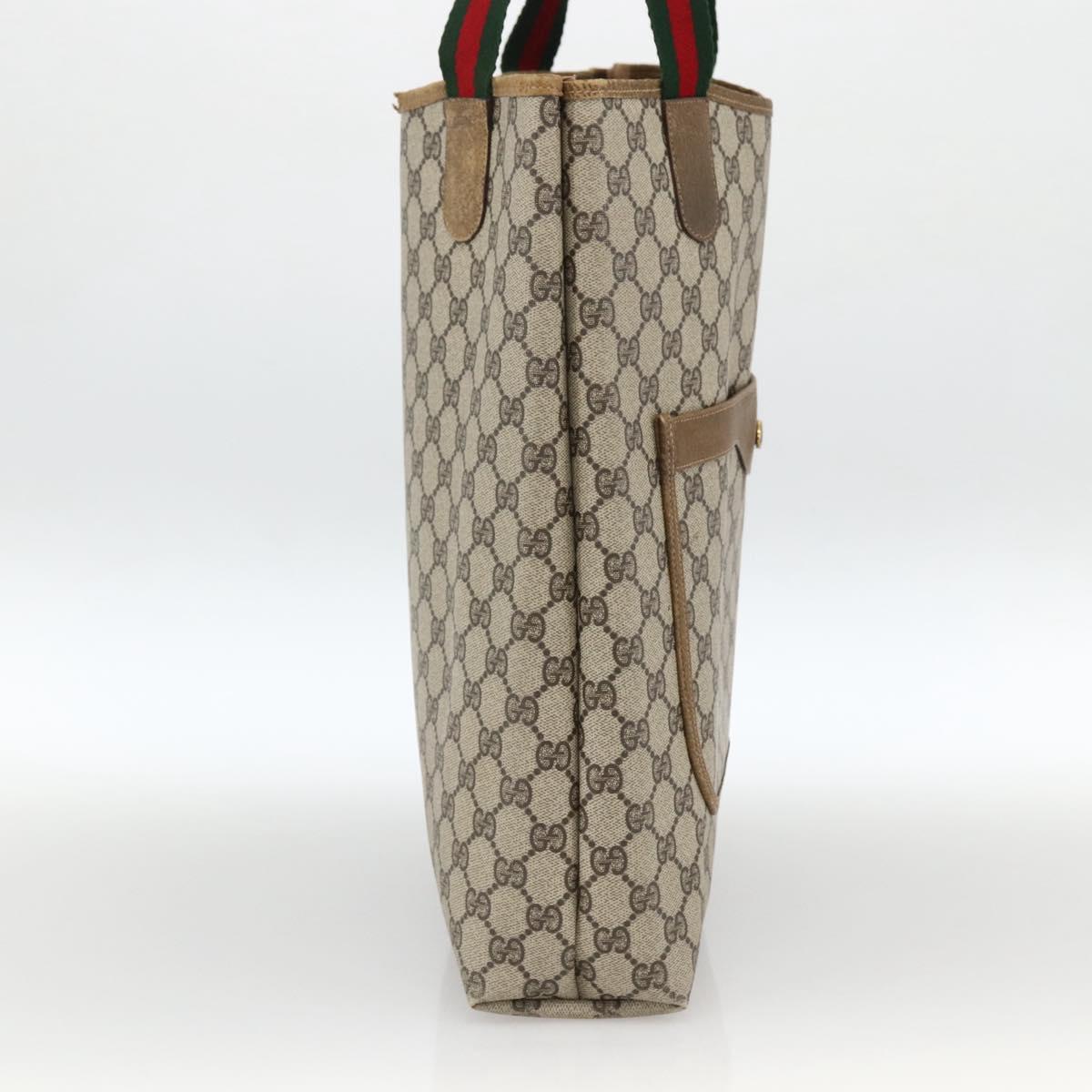 GUCCI GG Supreme Web Sherry Line Tote Bag PVC Beige Auth ep13605