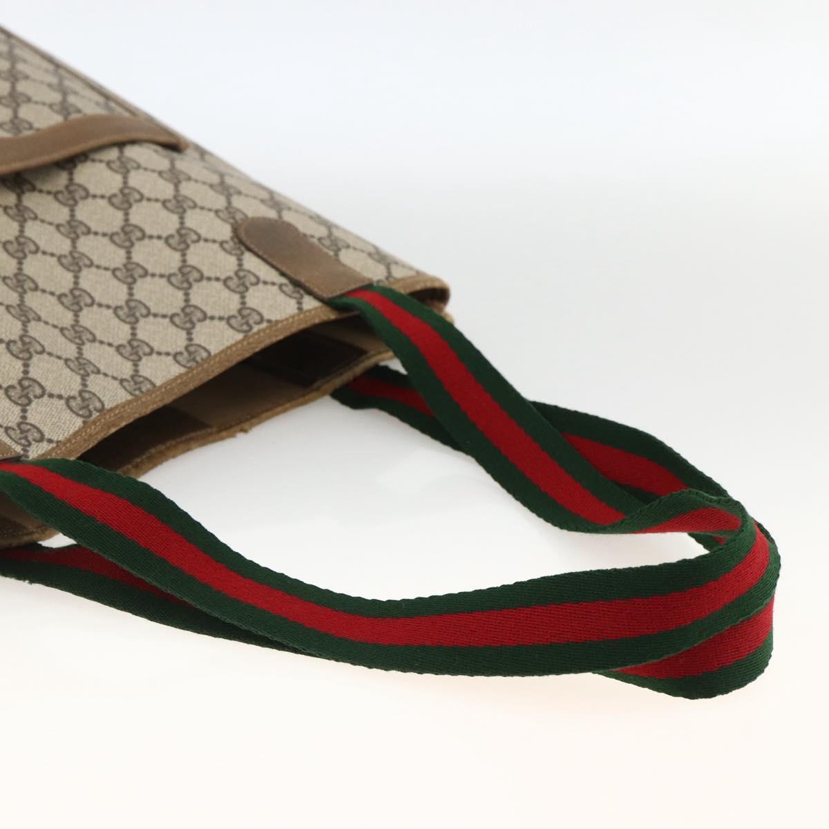 GUCCI GG Supreme Web Sherry Line Tote Bag PVC Beige Auth ep13605