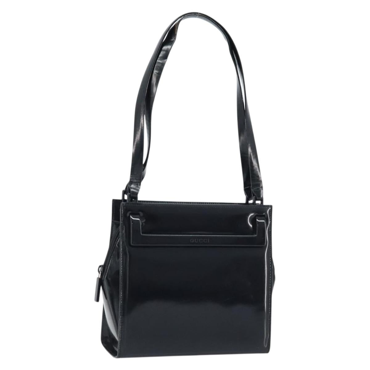 GUCCI Tote Bag Patent leather Black Silver Auth ep13611