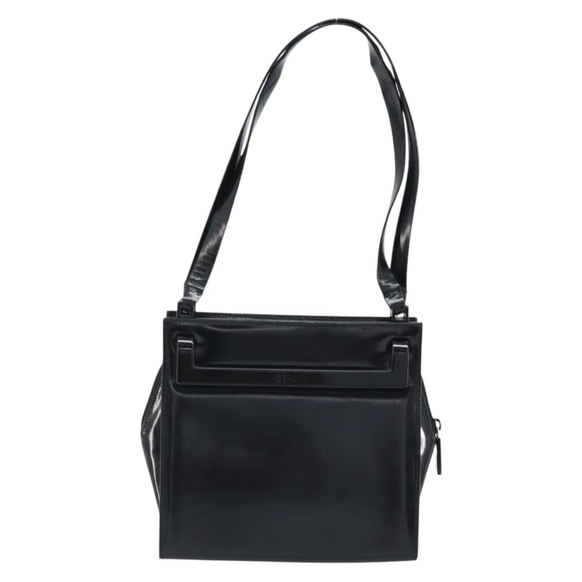 GUCCI Tote Bag Patent leather Black Silver Auth ep13611