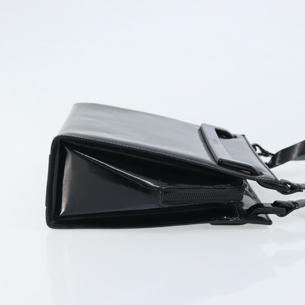 GUCCI Tote Bag Patent leather Black Silver Auth ep13611