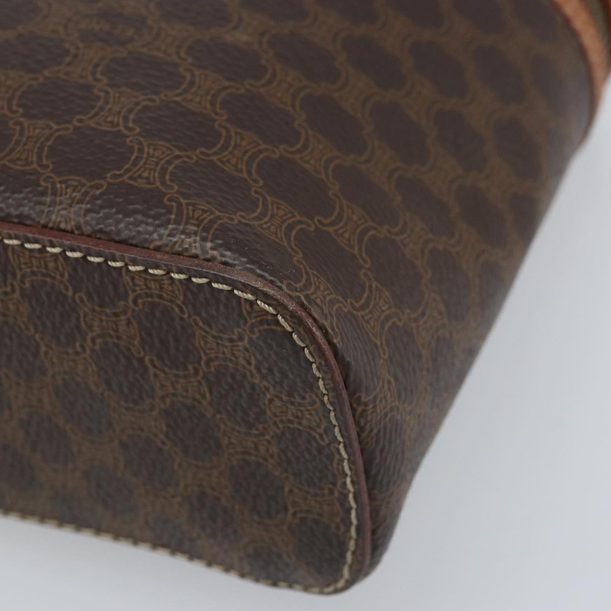 CELINE Macadam Canvas Vanity Hand Bag PVC Leather Brown Gold Auth ep13612
