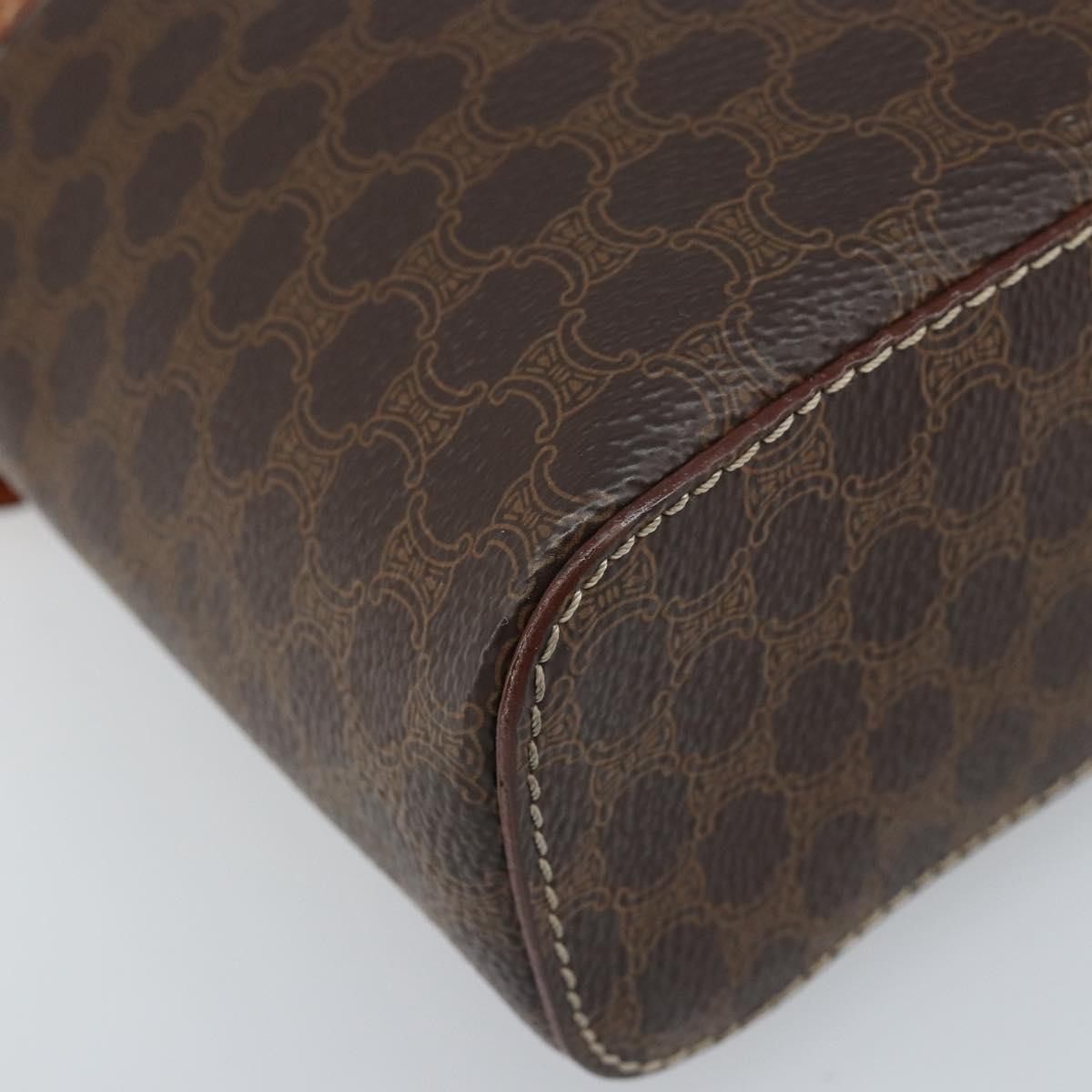 CELINE Macadam Canvas Vanity Hand Bag PVC Leather Brown Gold Auth ep13612
