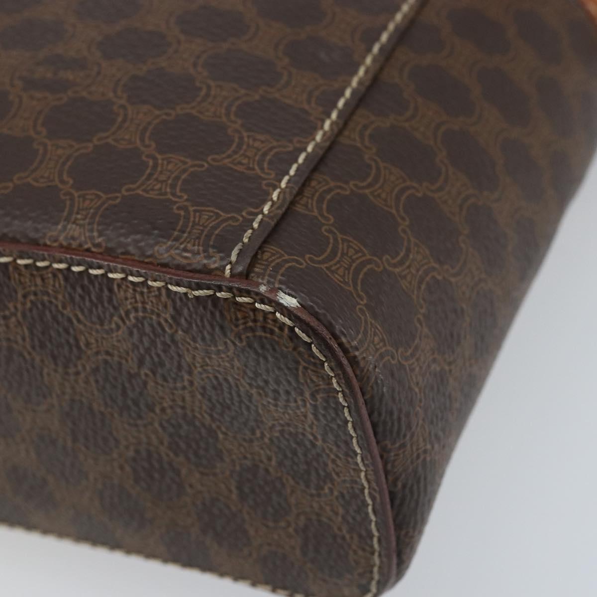 CELINE Macadam Canvas Vanity Hand Bag PVC Leather Brown Gold Auth ep13612