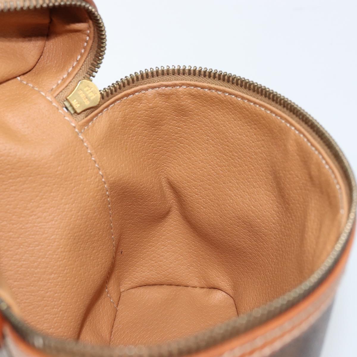 CELINE Macadam Canvas Vanity Hand Bag PVC Leather Brown Gold Auth ep13612