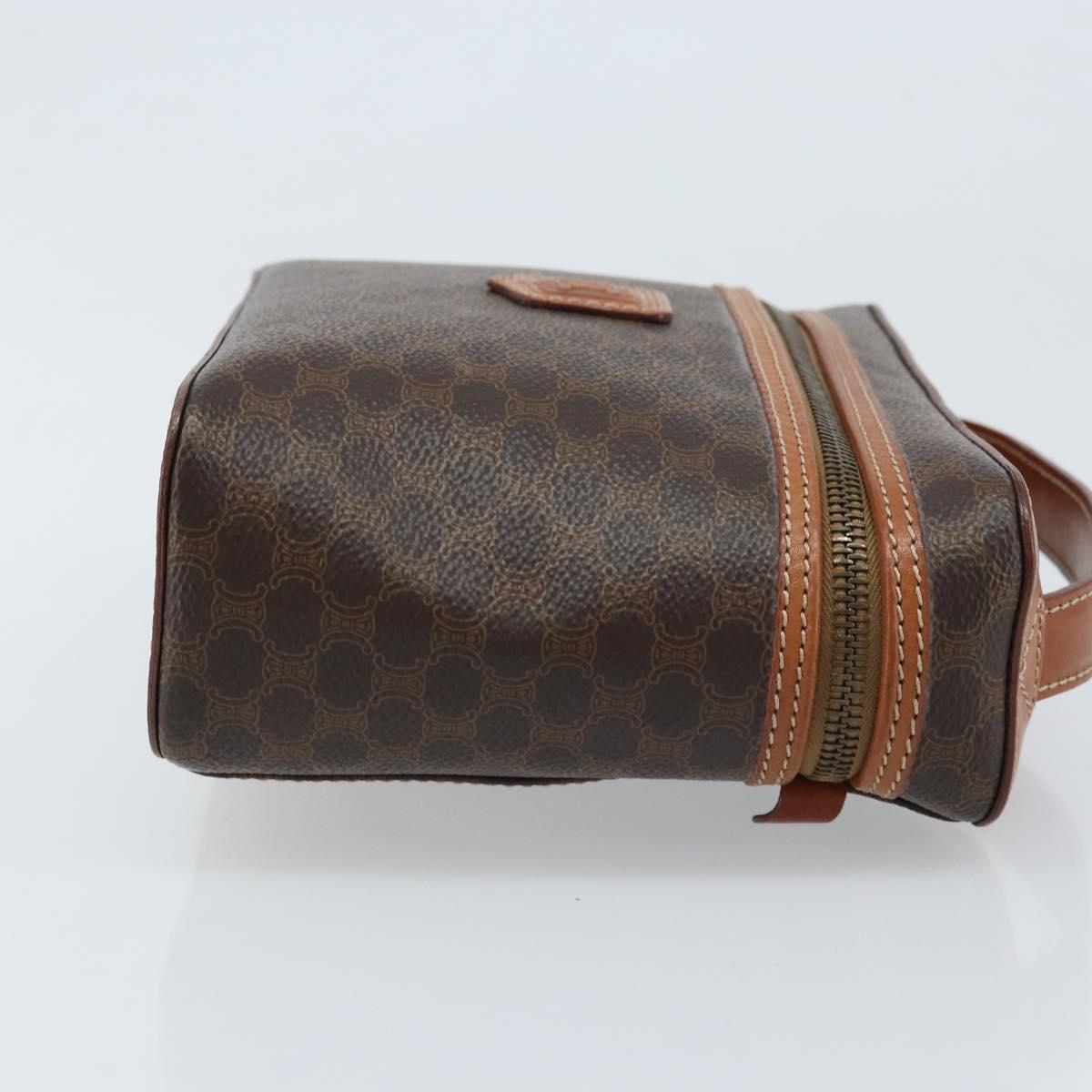CELINE Macadam Canvas Vanity Hand Bag PVC Leather Brown Gold Auth ep13612