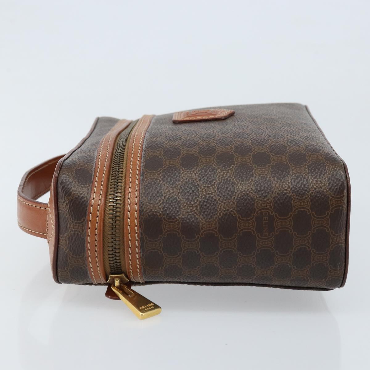 CELINE Macadam Canvas Vanity Hand Bag PVC Leather Brown Gold Auth ep13612