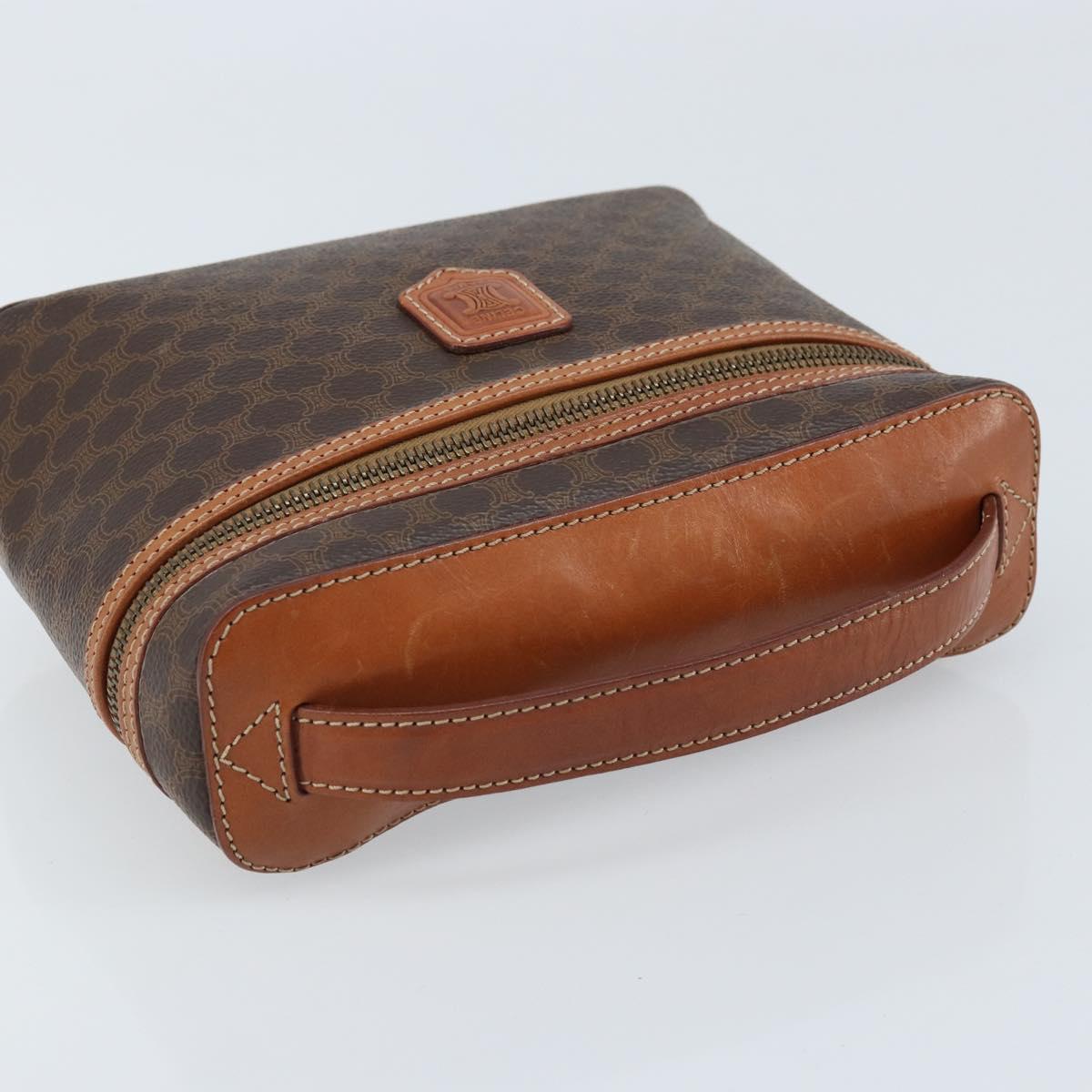 CELINE Macadam Canvas Vanity Hand Bag PVC Leather Brown Gold Auth ep13612
