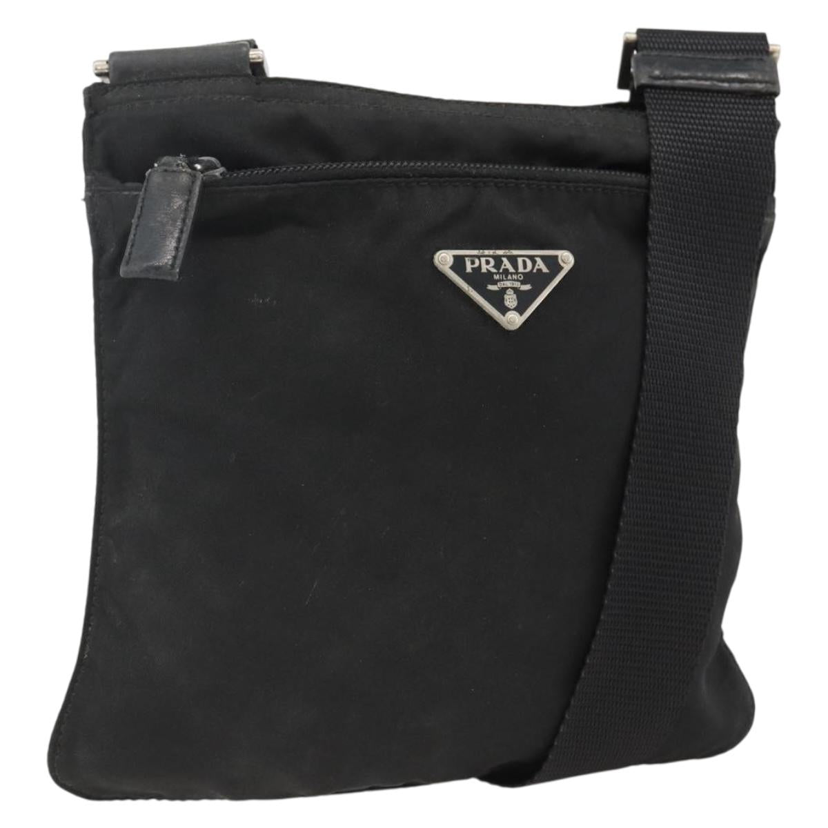 PRADA Shoulder Bag Nylon Black Silver Auth ep13614