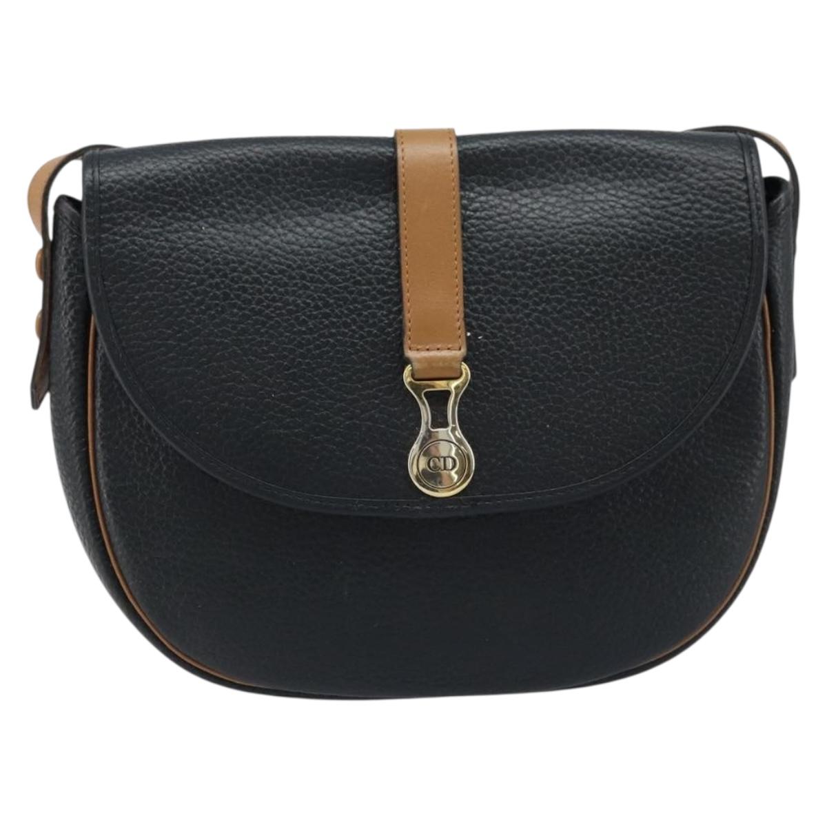 Christian Dior Shoulder Bag Leather Black Gold Auth ep13624