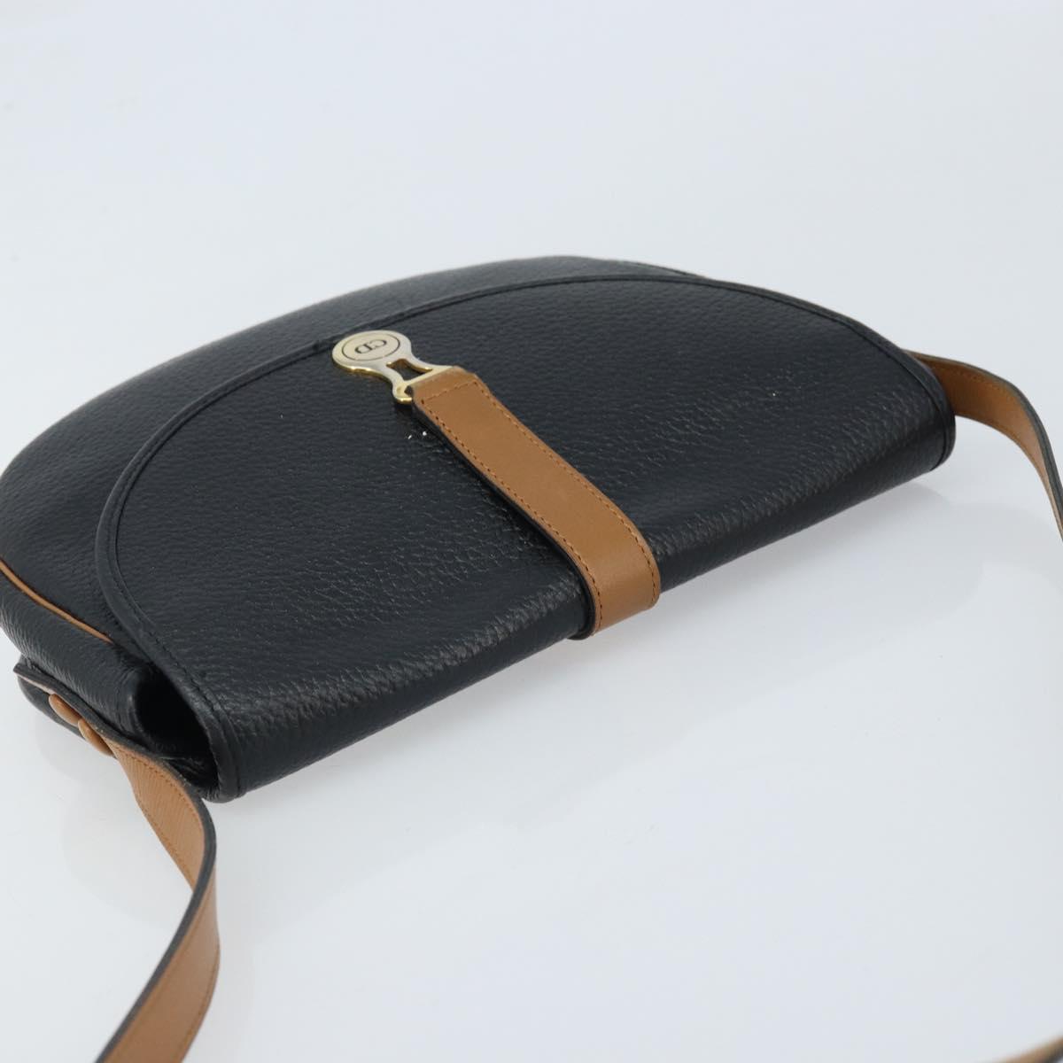 Christian Dior Shoulder Bag Leather Black Gold Auth ep13624