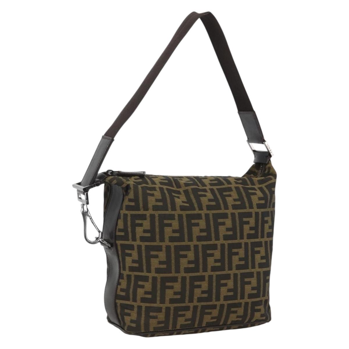 FENDI Zucca Canvas Shoulder Bag Black Brown Auth ep13629V
