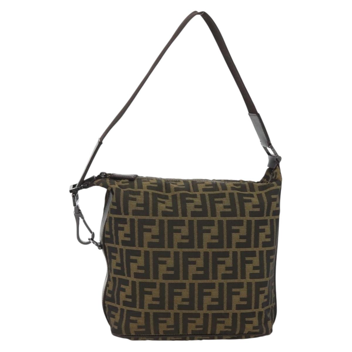 FENDI Zucca Canvas Shoulder Bag Black Brown Auth ep13629V