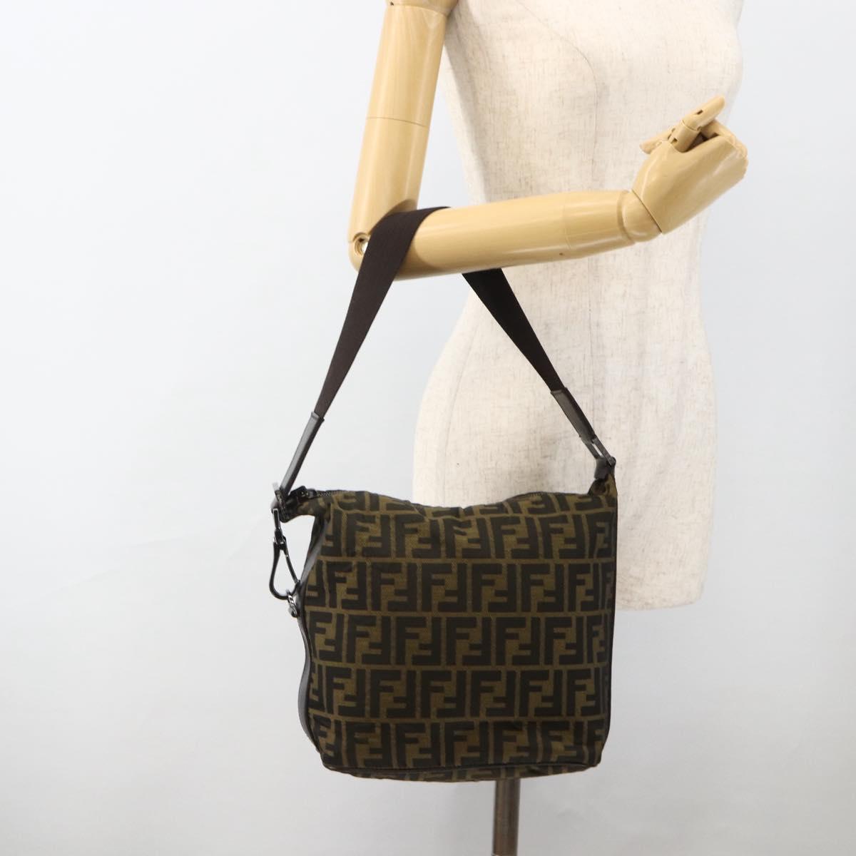 FENDI Zucca Canvas Shoulder Bag Black Brown Auth ep13629V