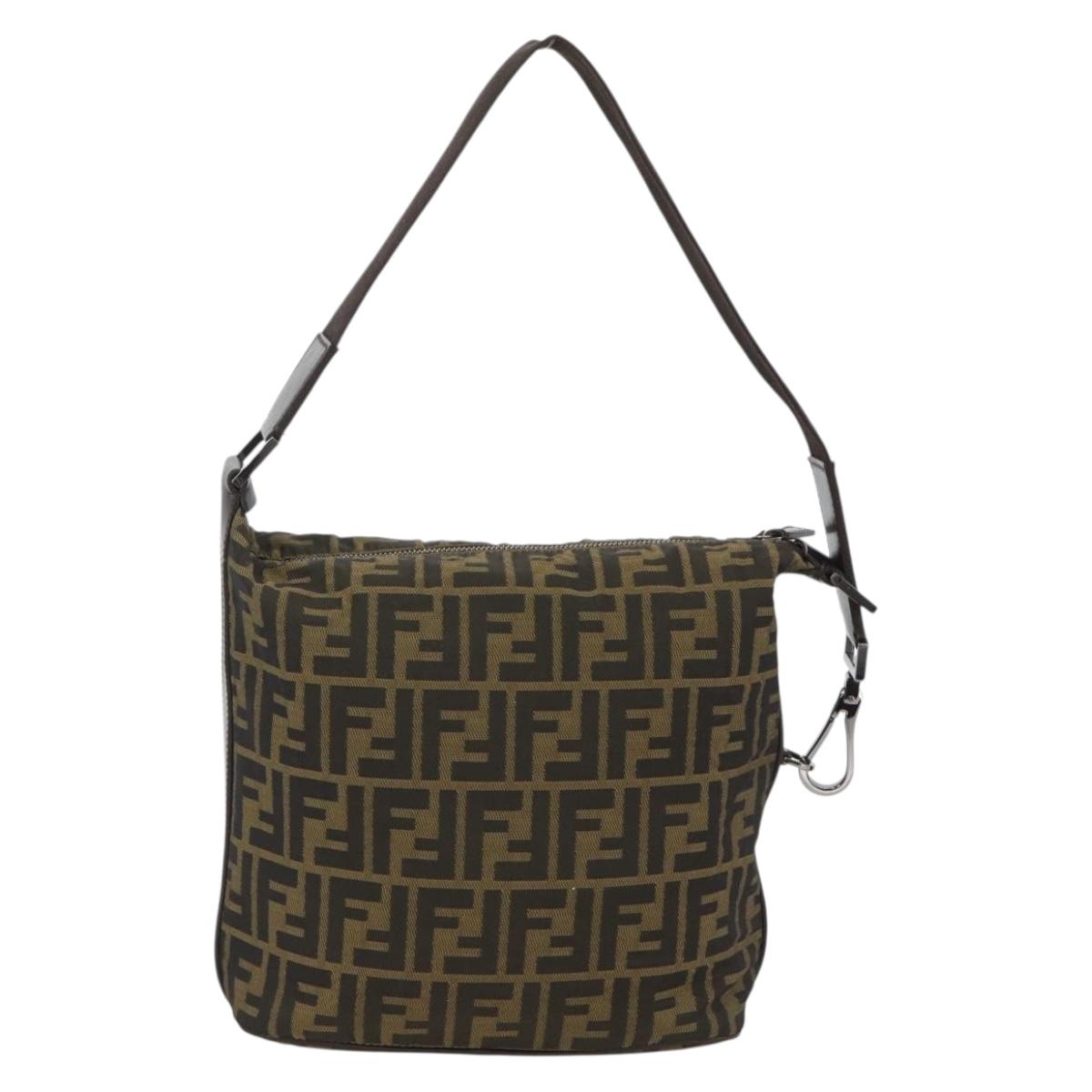 FENDI Zucca Canvas Shoulder Bag Black Brown Auth ep13629V