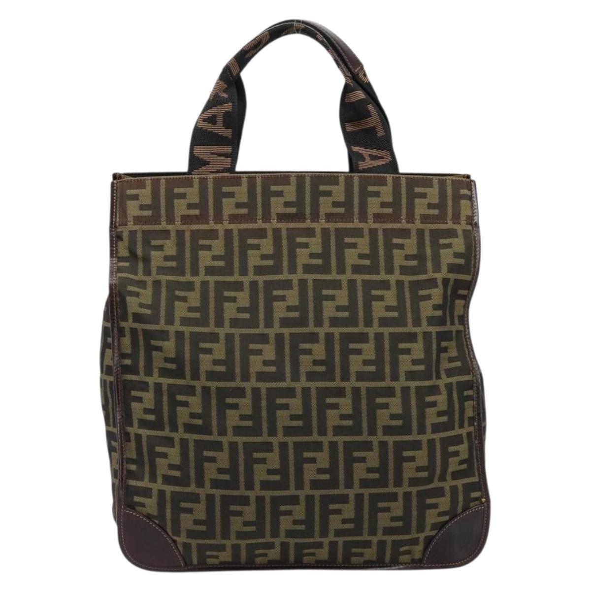 FENDI Zucca Canvas Hand Bag Black Brown Auth ep13634