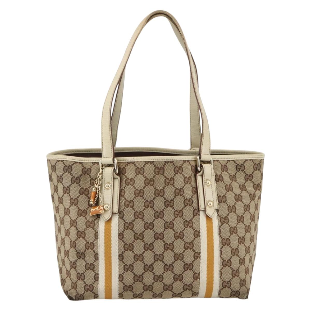 GUCCI GG Canvas Sherry Line Hand Bag Beige Gold 137396 Auth ep13635