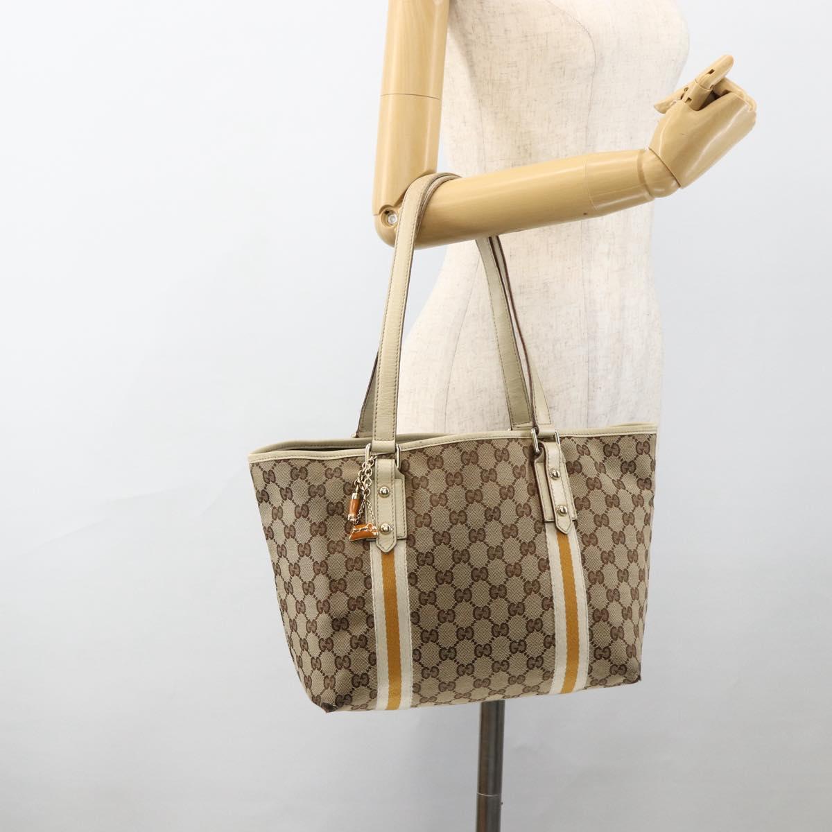 GUCCI GG Canvas Sherry Line Hand Bag Beige Gold 137396 Auth ep13635