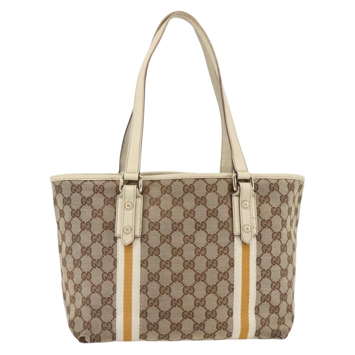 GUCCI GG Canvas Sherry Line Hand Bag Beige Gold 137396 Auth ep13635
