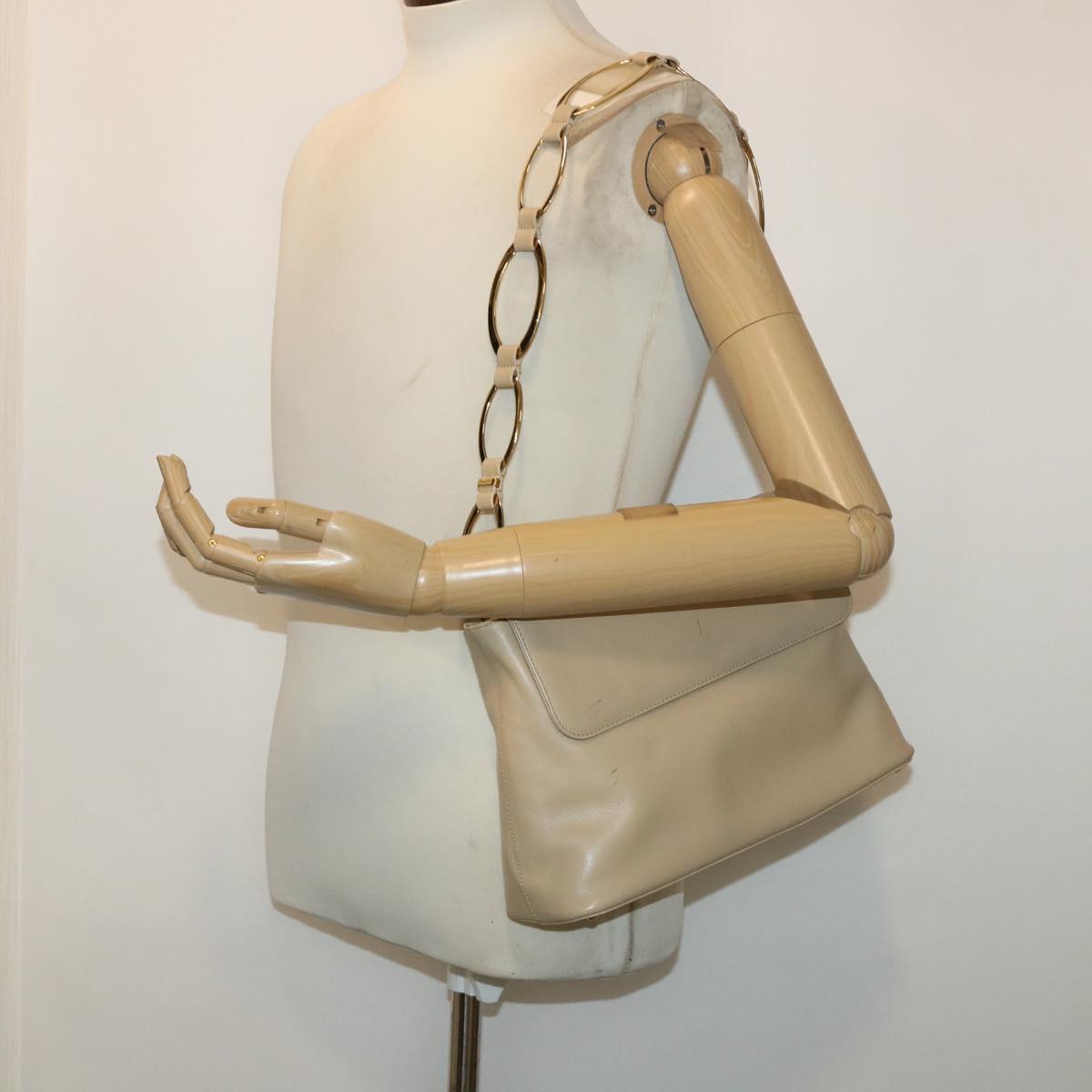 GUCCI Shoulder Bag Leather Beige 0013444180 Auth ep1364