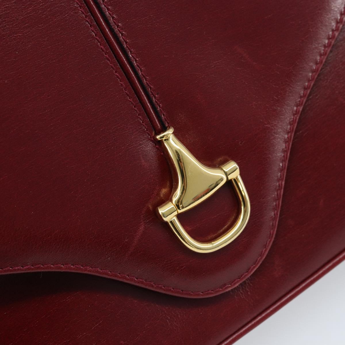GUCCI Horsebit Shoulder Bag Leather Red Gold Auth ep13642