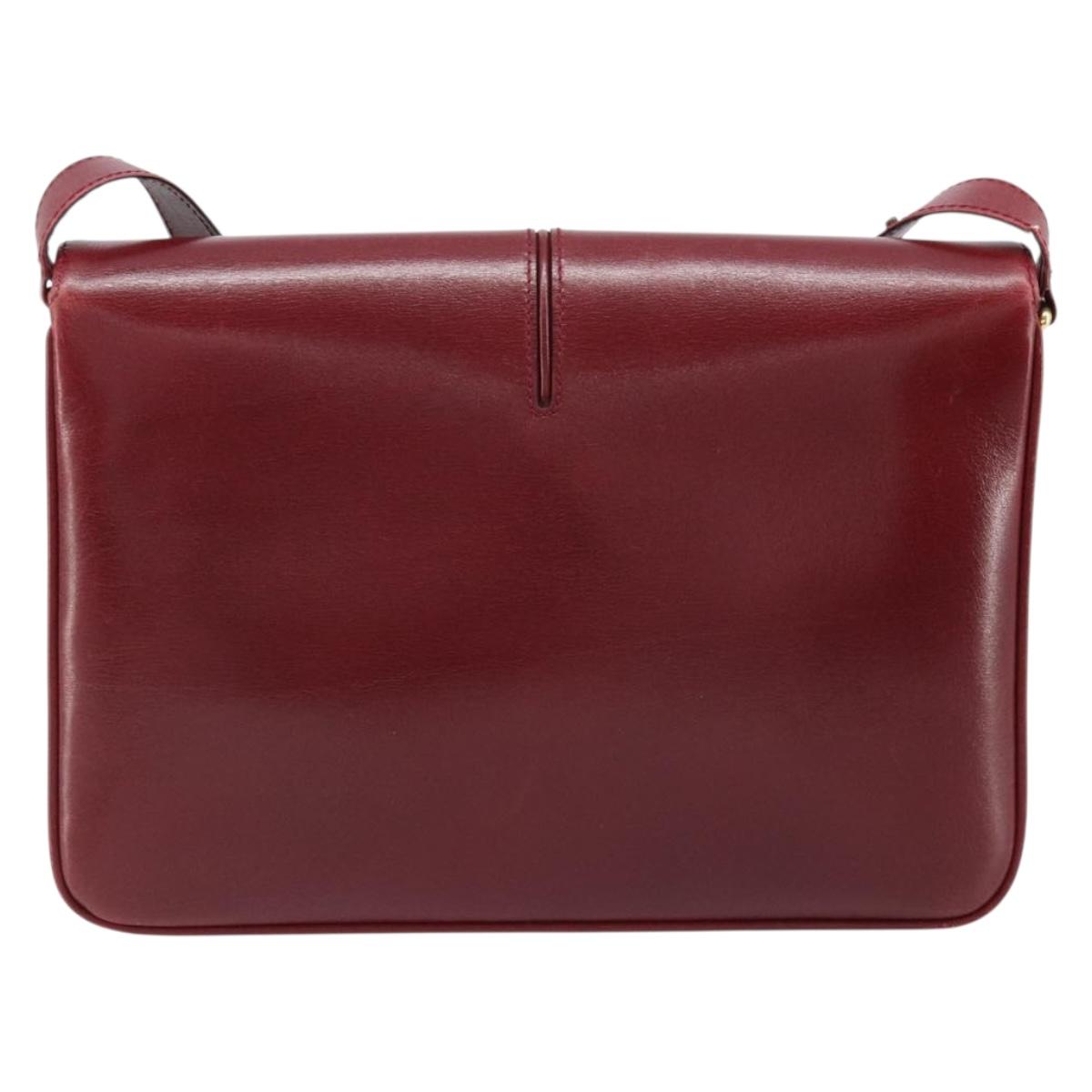 GUCCI Horsebit Shoulder Bag Leather Red Gold Auth ep13642