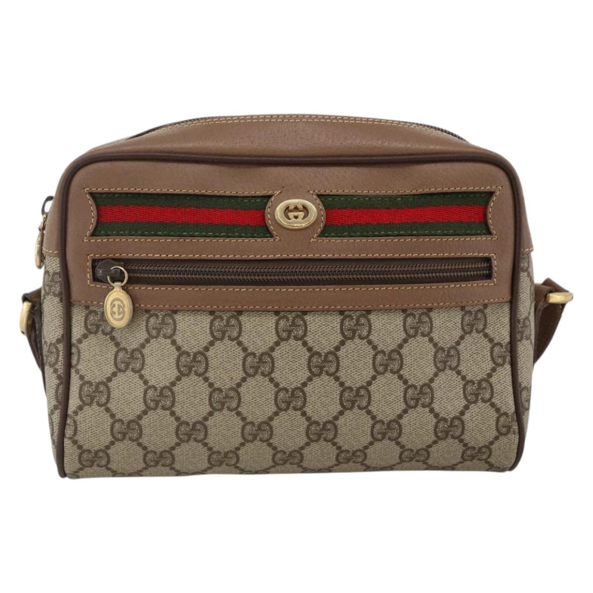 GUCCI GG Supreme Web Sherry Line Bag PVC Beige Gold 001 44 6655 Auth ep13643