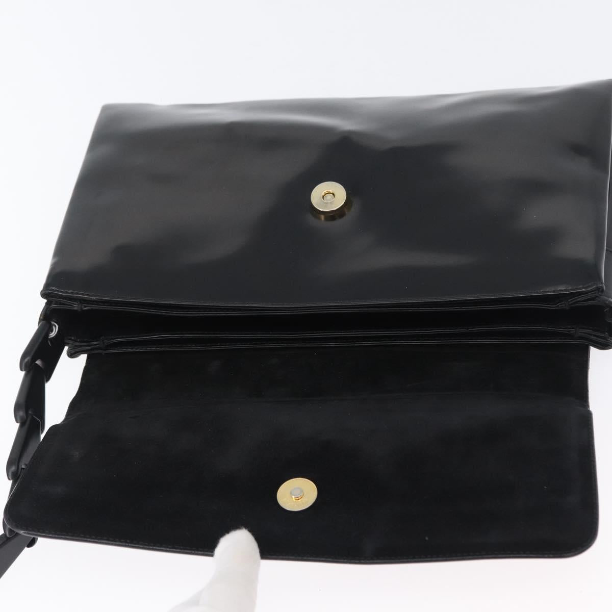 GUCCI Shoulder Bag Patent leather Black Gold Auth ep13648