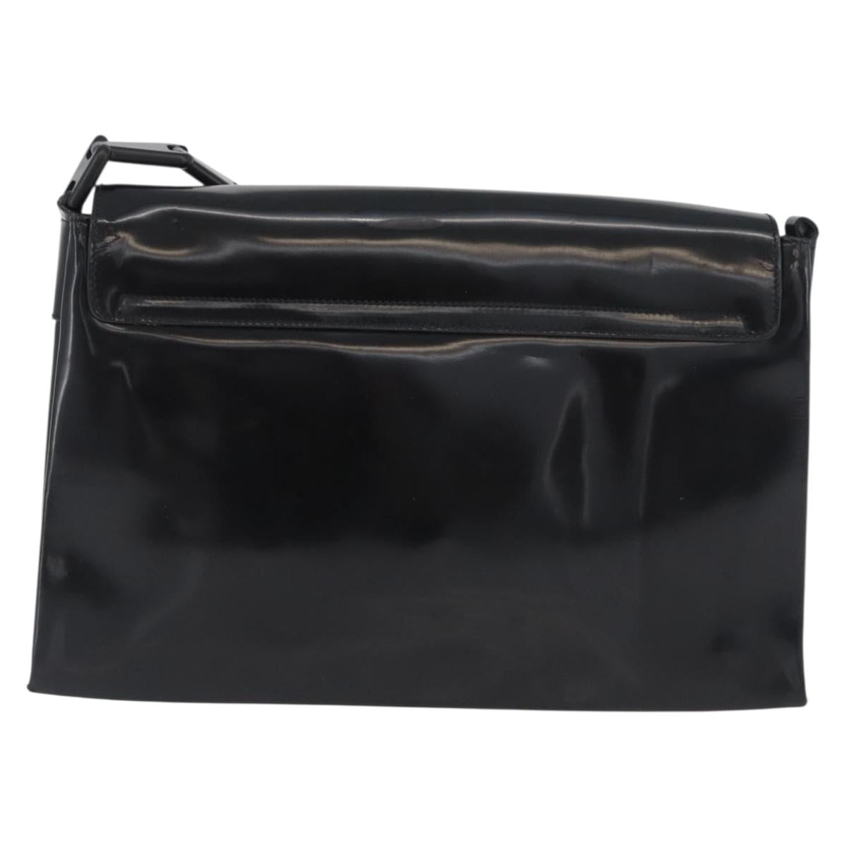 GUCCI Shoulder Bag Patent leather Black Gold Auth ep13648