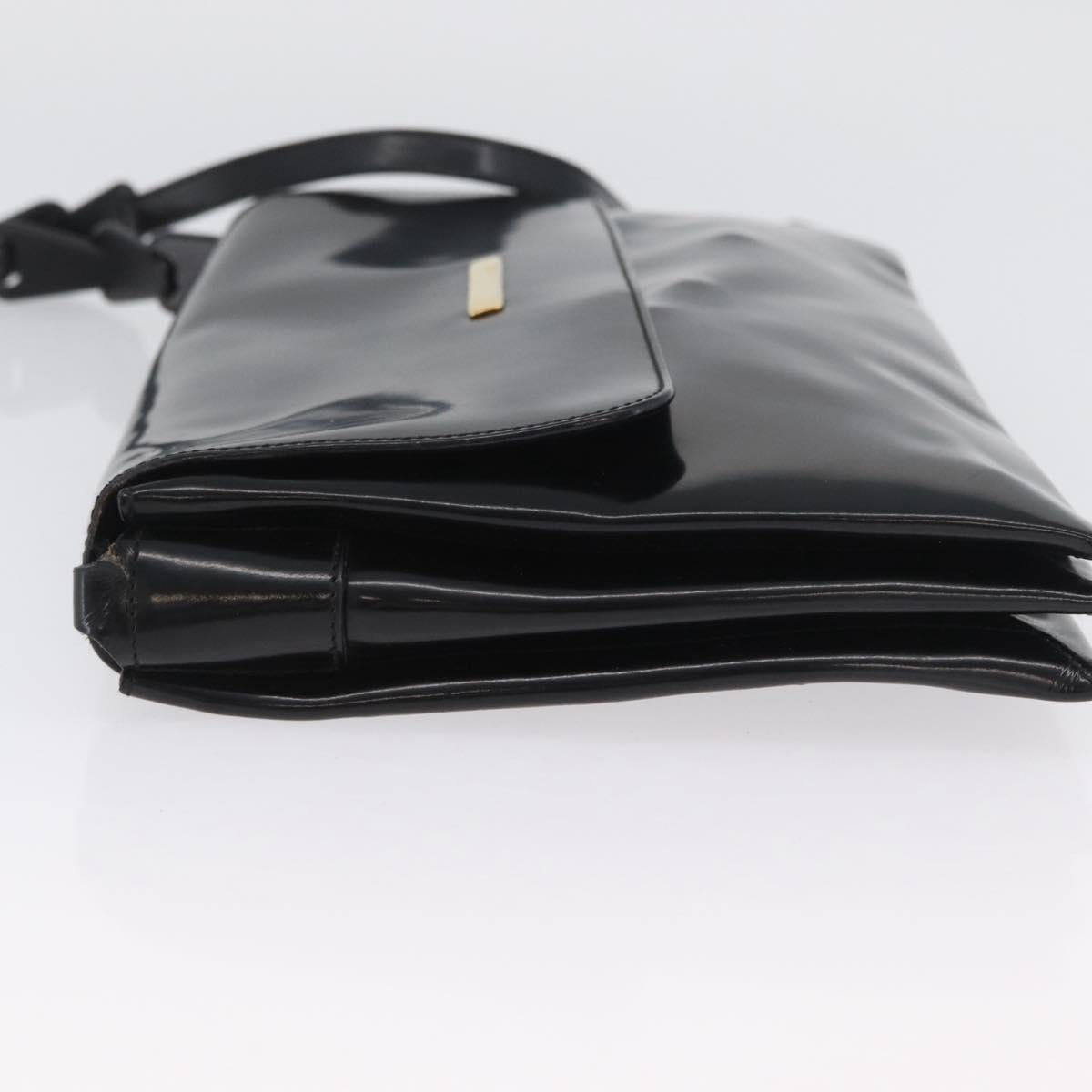 GUCCI Shoulder Bag Patent leather Black Gold Auth ep13648