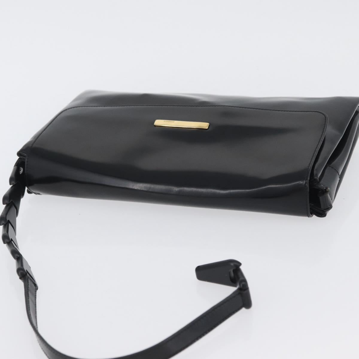 GUCCI Shoulder Bag Patent leather Black Gold Auth ep13648
