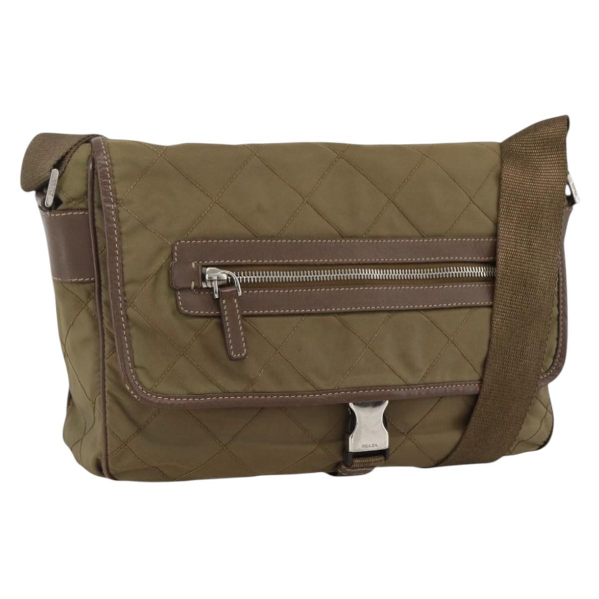 PRADA Shoulder Bag Nylon Brown Silver Auth ep13655