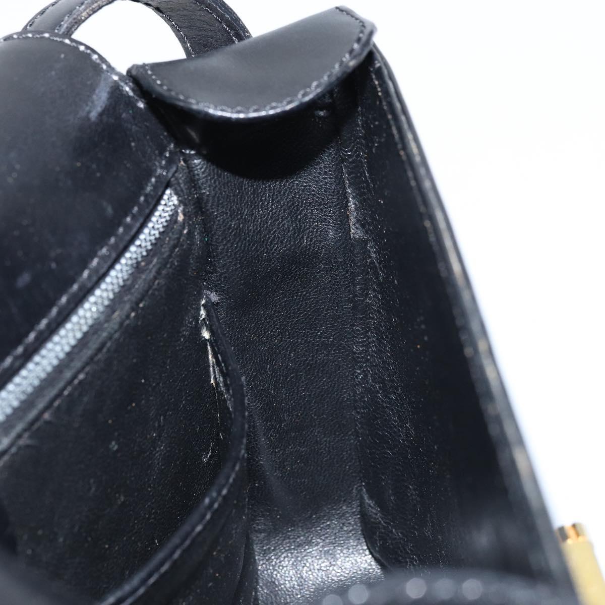 CELINE Gancini Shoulder Bag Leather Black Gold Auth ep13660