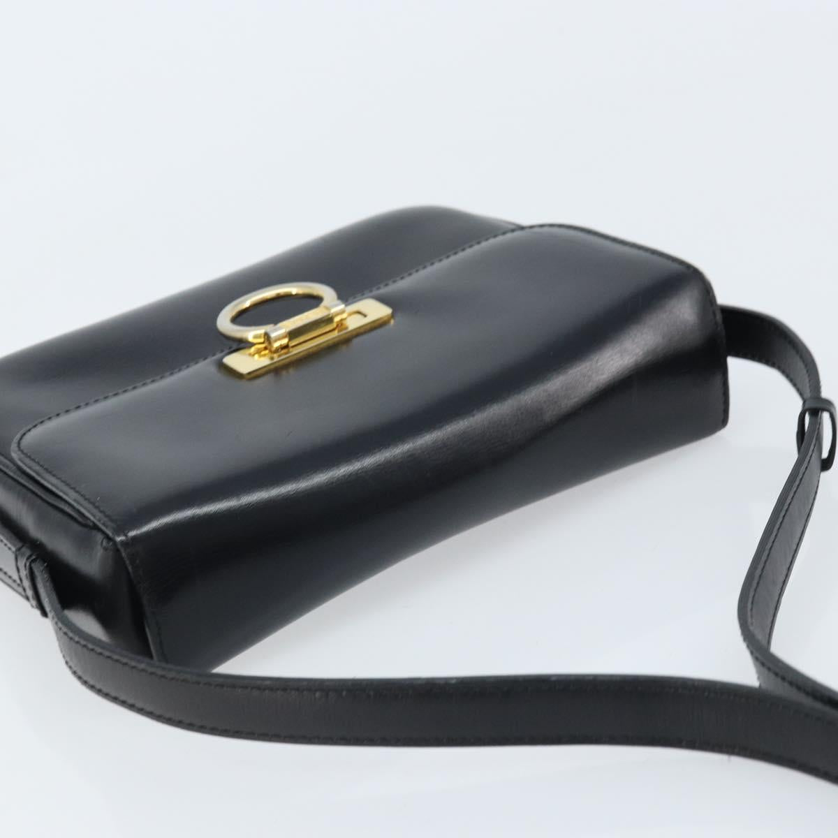 CELINE Gancini Shoulder Bag Leather Black Gold Auth ep13660
