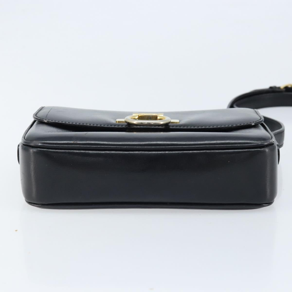 CELINE Gancini Shoulder Bag Leather Black Gold Auth ep13660