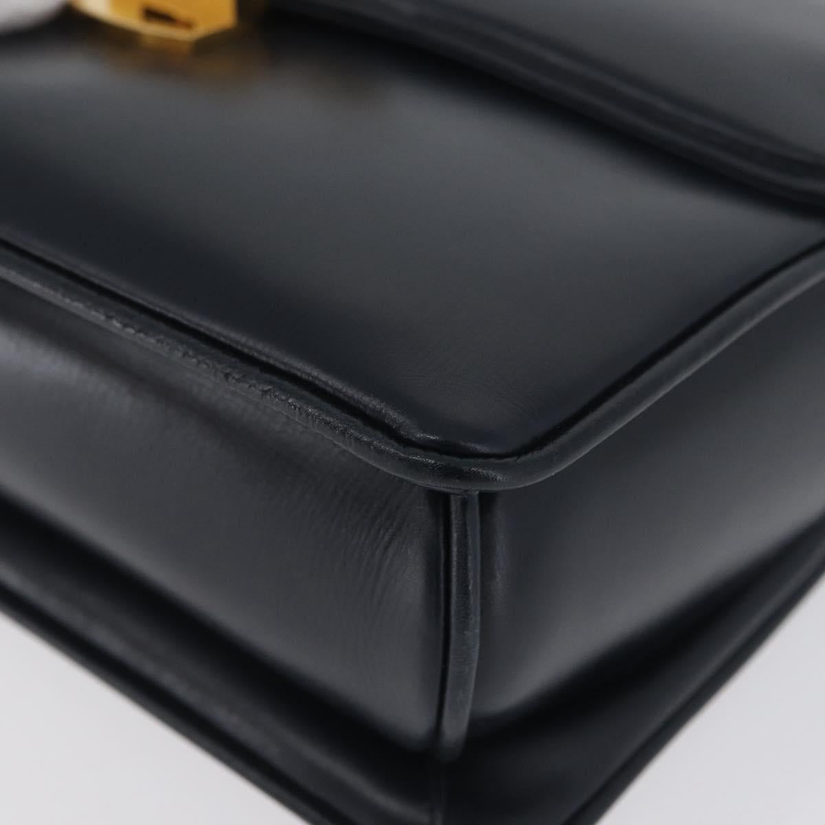 GUCCI Shoulder Bag Leather Navy Gold Auth ep13673