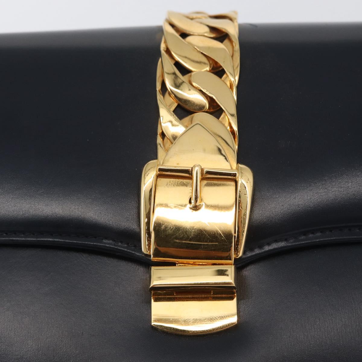 GUCCI Shoulder Bag Leather Navy Gold Auth ep13673