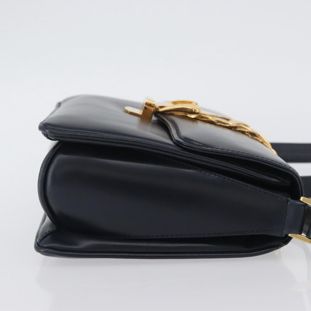 GUCCI Shoulder Bag Leather Navy Gold Auth ep13673