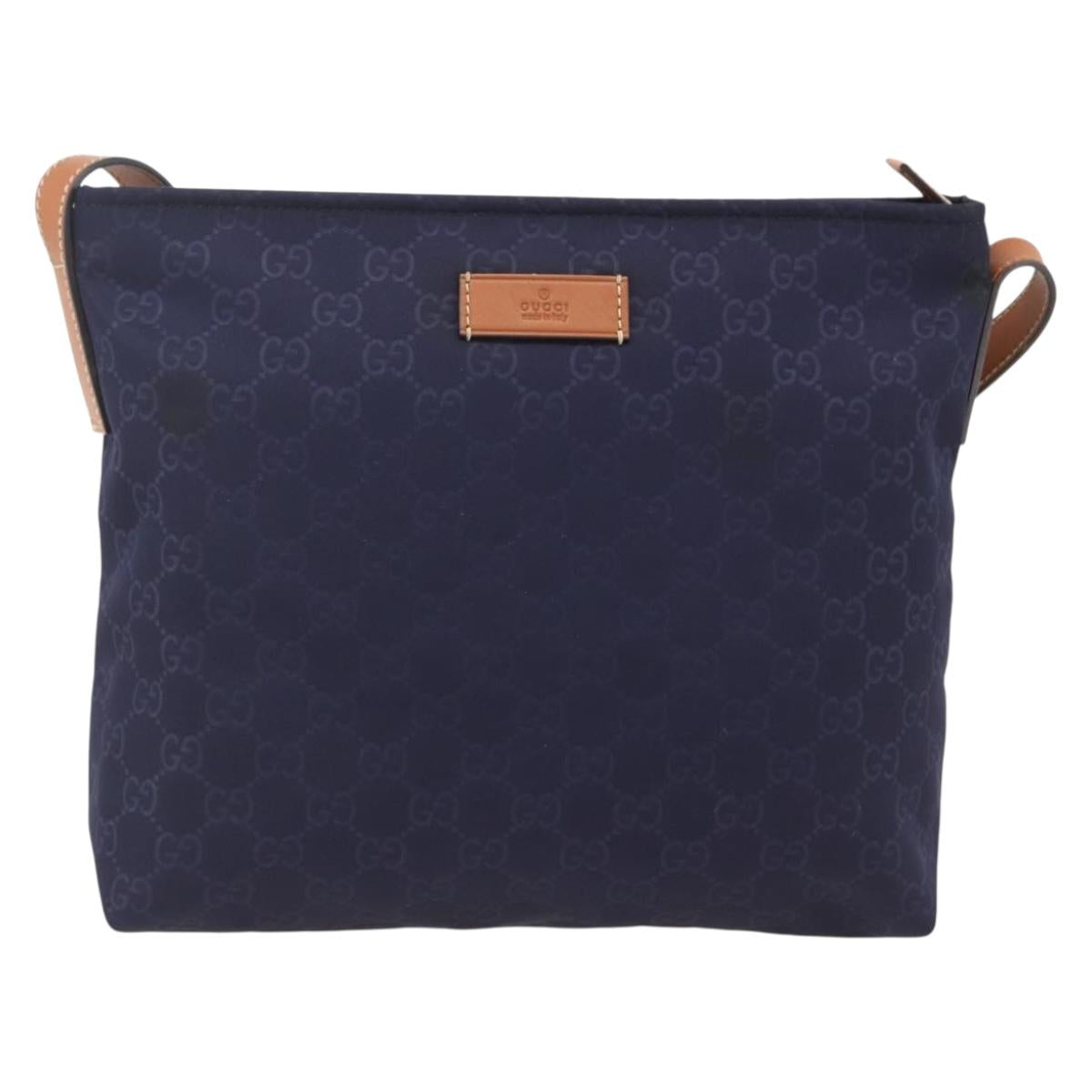 GUCCI GG Canvas Shoulder Bag Nylon Navy Silver 314529 Auth ep13678